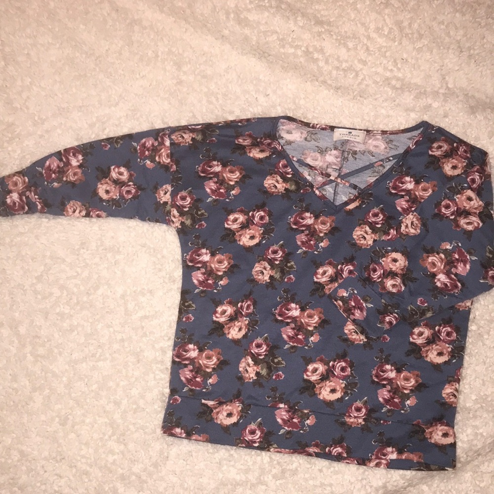Cross tie front floral shirt